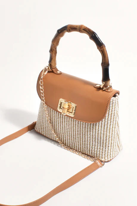 ARIANNA CANE HANDLE EVENT BAG (CAMEL/NATURAL)