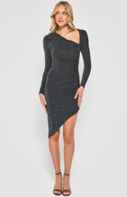 ASYMMETRIC NECKLINE AND HEM LUREX STRETCH BODYCON