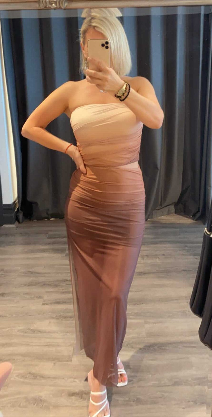 CARAMEL MOCHA MESH STRAPLESS TOP