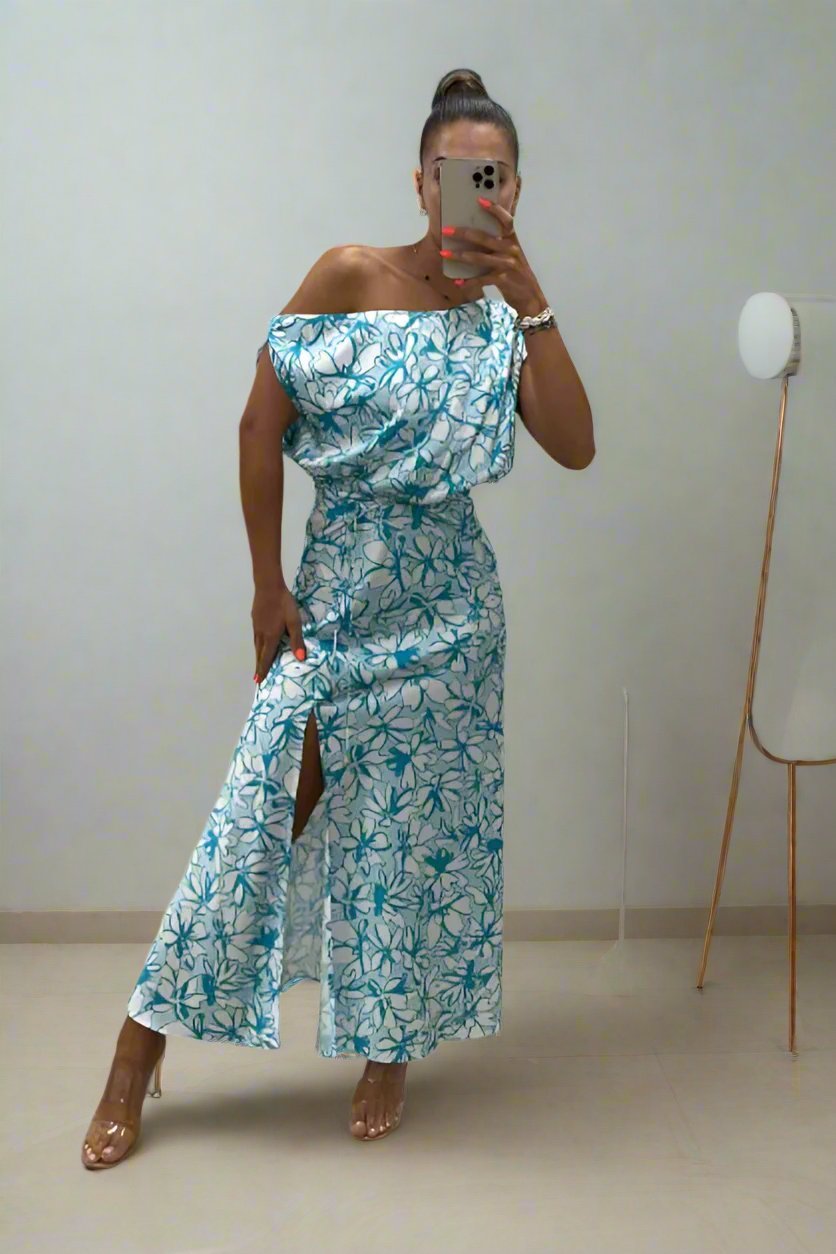OFF THE SHOULDER FLORAL PRINT MIDI DRESS