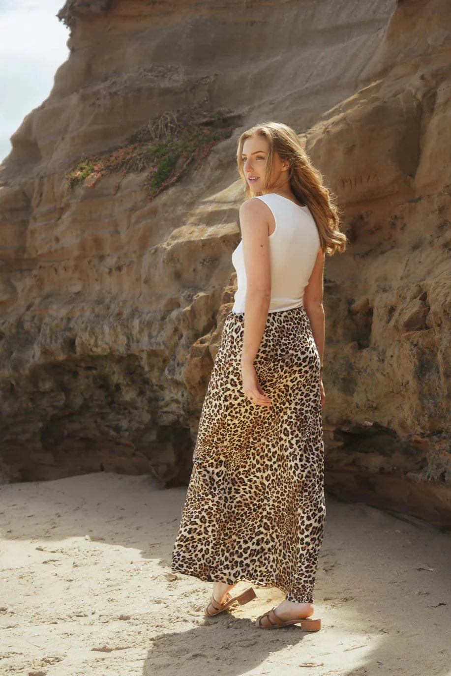 DONNA SATIN SKIRT - LEOPARD PRINT