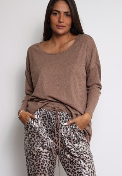 KNITTED SCOOP NECK LONG SLEEVE CO-ORD TOP