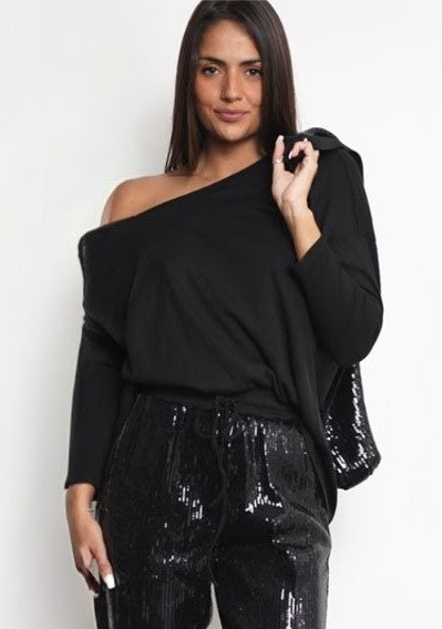 KNITTED SCOOP NECK LONG SLEEVE CO-ORD TOP