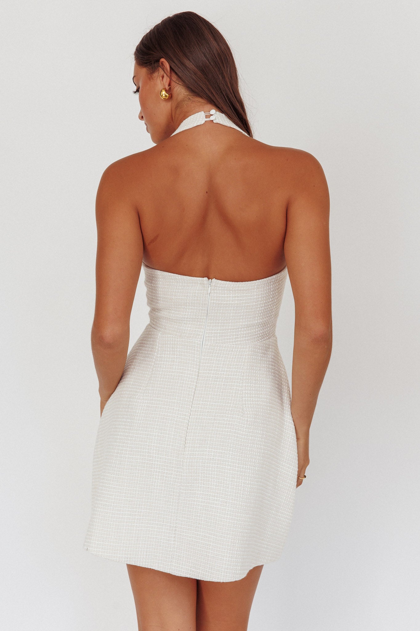 MILA HALTER NECK MINI DRESS - BEIGE