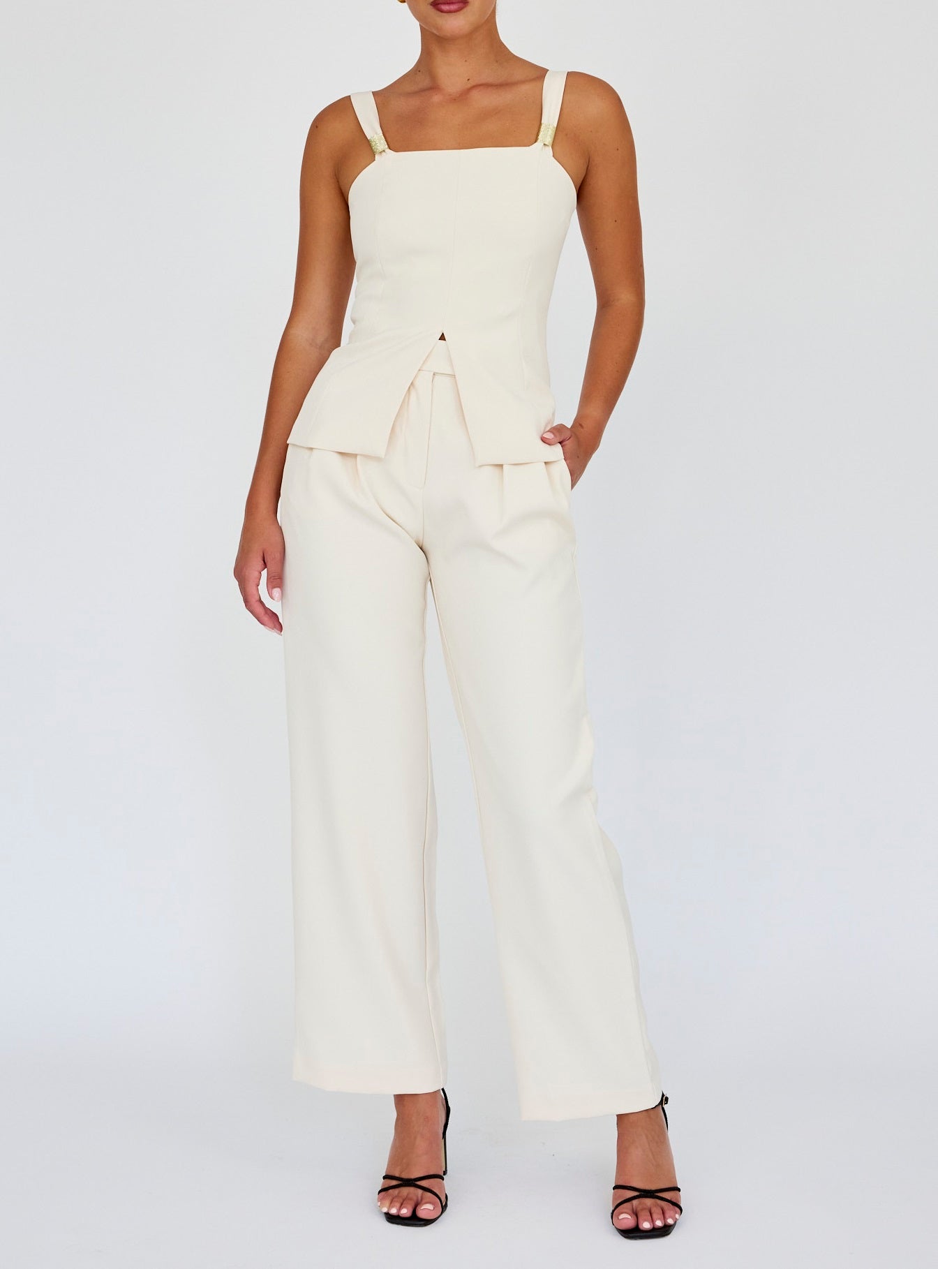KLARA TAILORED CHIC HIGH-WAISTED PANTS (CREAM)