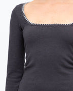 SQUARE NECK LONG SLEEVE KNIT MINI DRESS