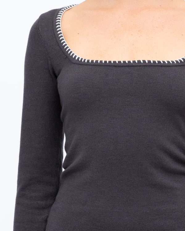 SQUARE NECK LONG SLEEVE KNIT MINI DRESS