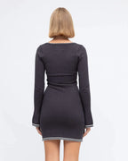 SQUARE NECK LONG SLEEVE KNIT MINI DRESS