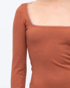 SQUARE NECK LONG SLEEVE KNIT MINI DRESS