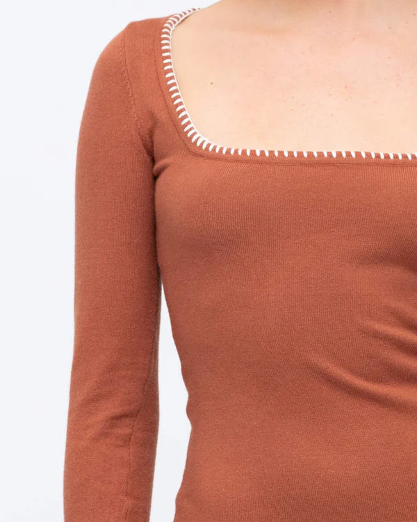 SQUARE NECK LONG SLEEVE KNIT MINI DRESS
