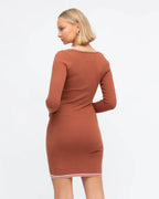 SQUARE NECK LONG SLEEVE KNIT MINI DRESS