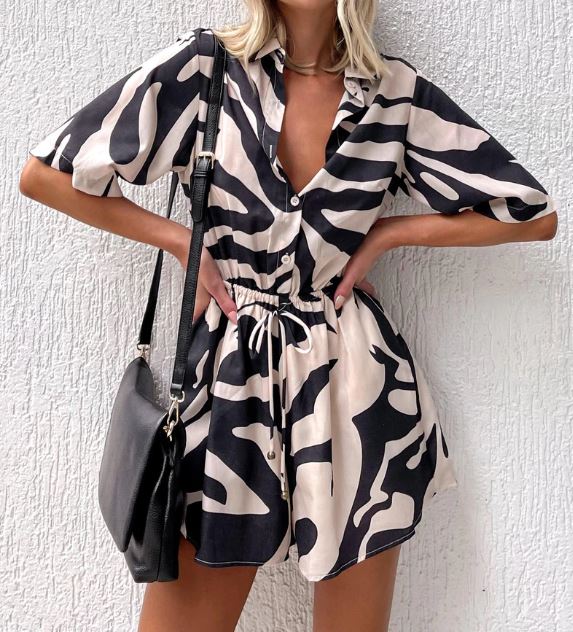 BLACK AND BEIGE PLAYSUIT