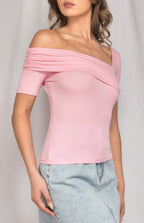 ASYMMETRIC NECKLINE JERSEY TOP
