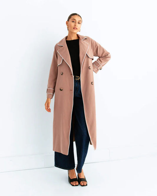 CONTRAST PIPING TRENCHCOAT