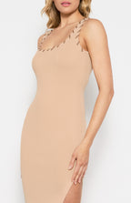 CONTRAST STITCH KNIT MIDI DRESS
