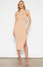 CONTRAST STITCH KNIT MIDI DRESS