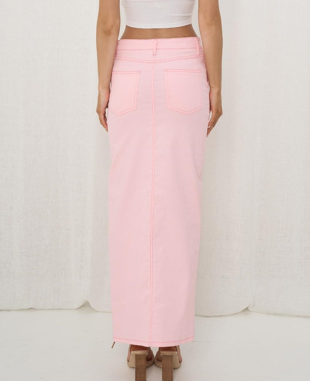 PINK DENIM LOOK MAXI SKIRT