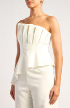 Pleated Bodice Asymmetric Top And Pants Set