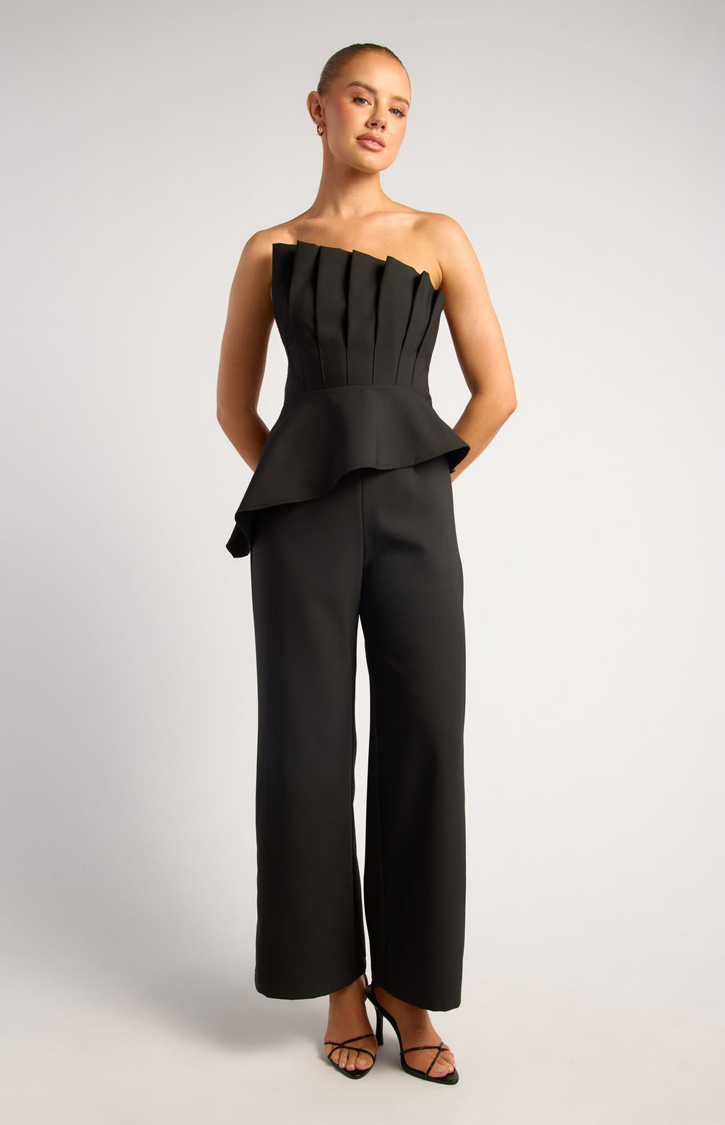 Pleated Bodice Asymmetric Top And Pants Set