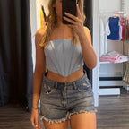 BLUE MESH CORSET TOP