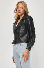 FAUX LEATHER JACKET WITH SIDE BUCKLE DETAIL