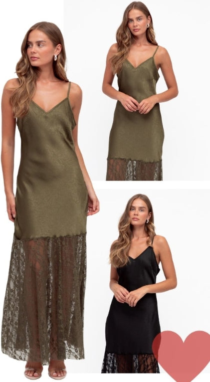 KHALA CONTRAST MAXI DRESS (Khaki)