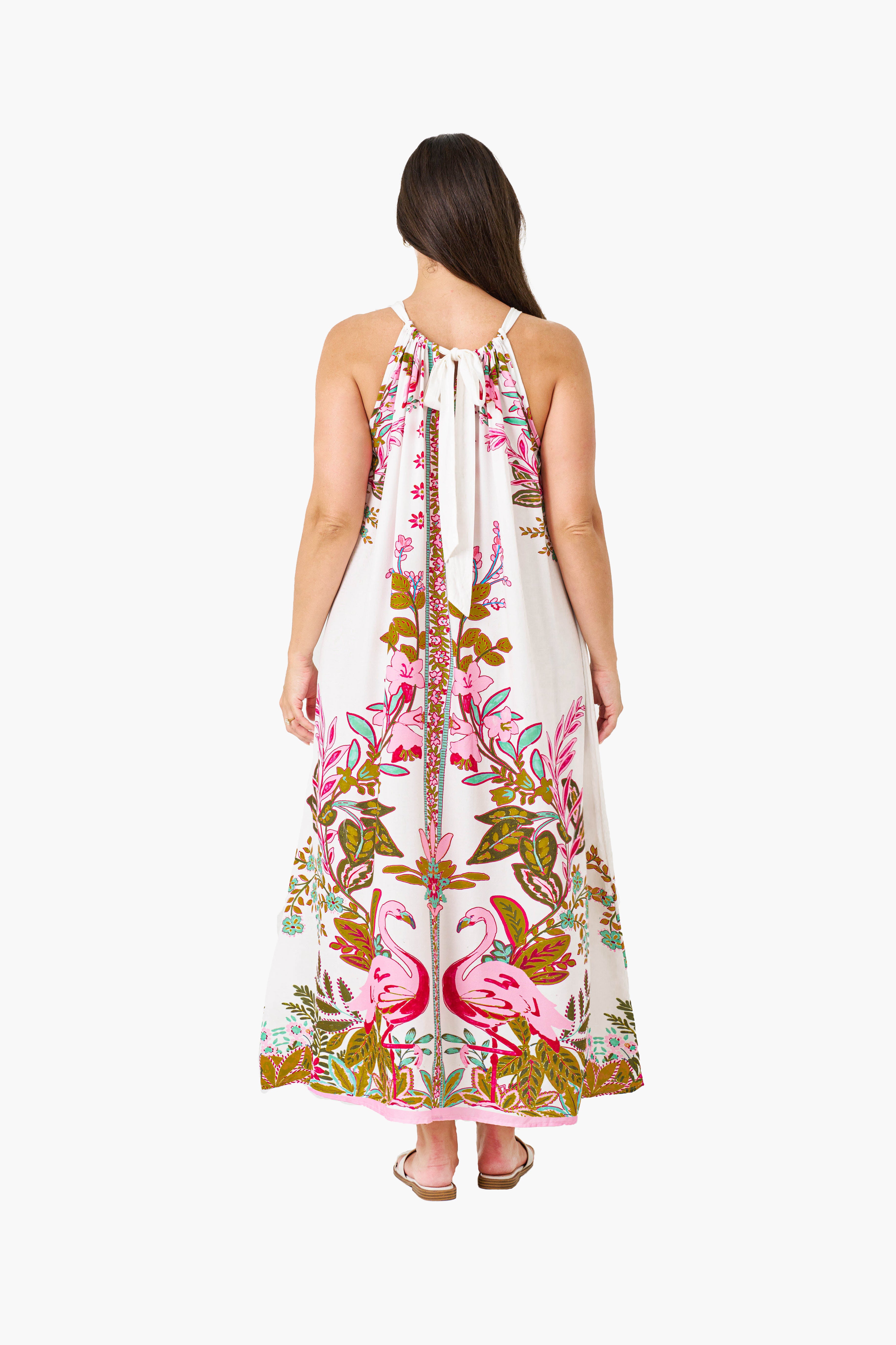 FLAMINGO PRINT FLOWY COTTON DRESS (FLAMINGO PRINT)