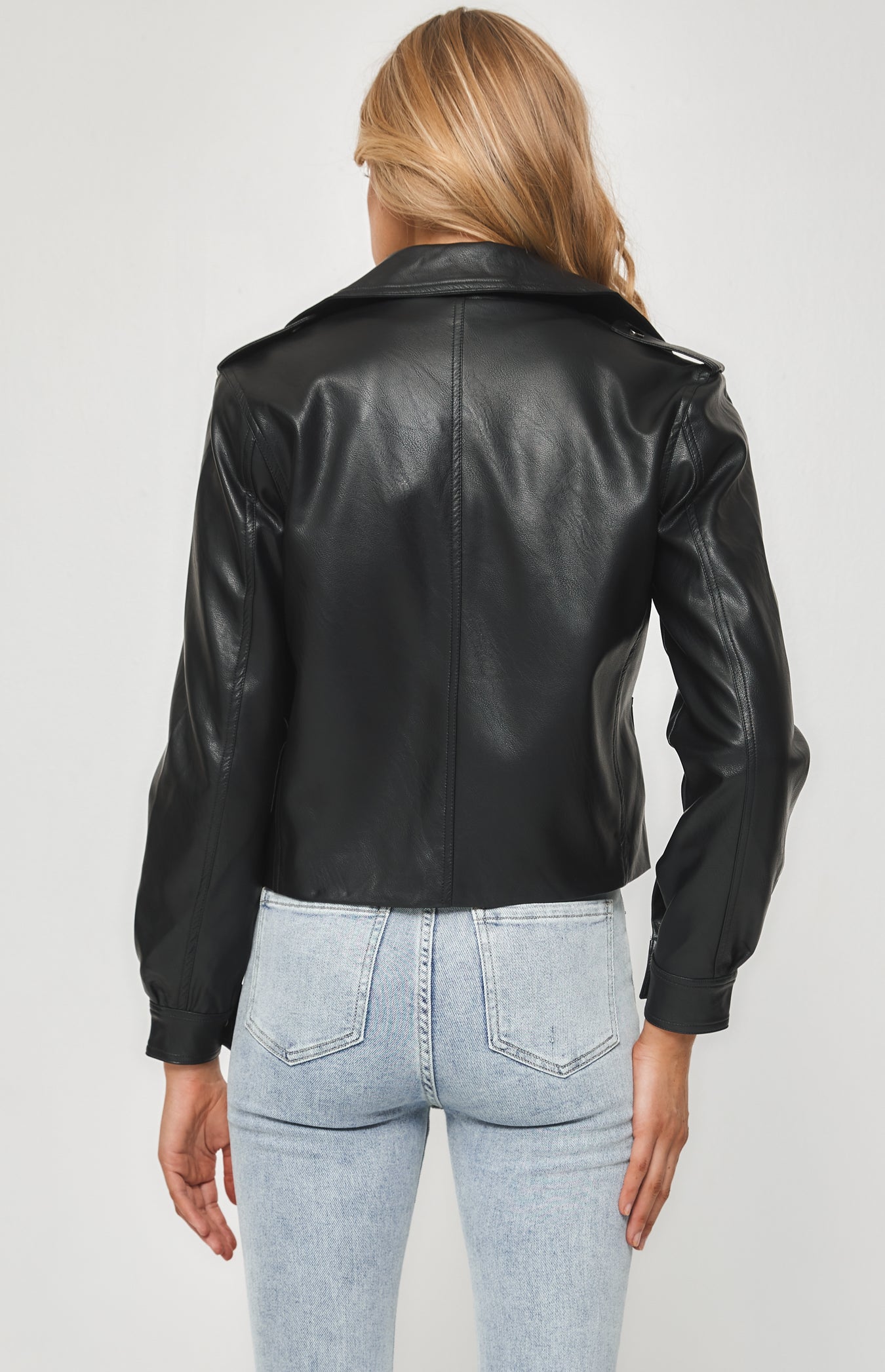 FAUX LEATHER JACKET WITH SIDE BUCKLE DETAIL