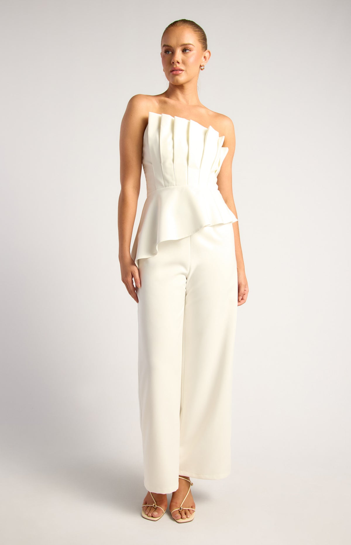 Pleated Bodice Asymmetric Top And Pants Set