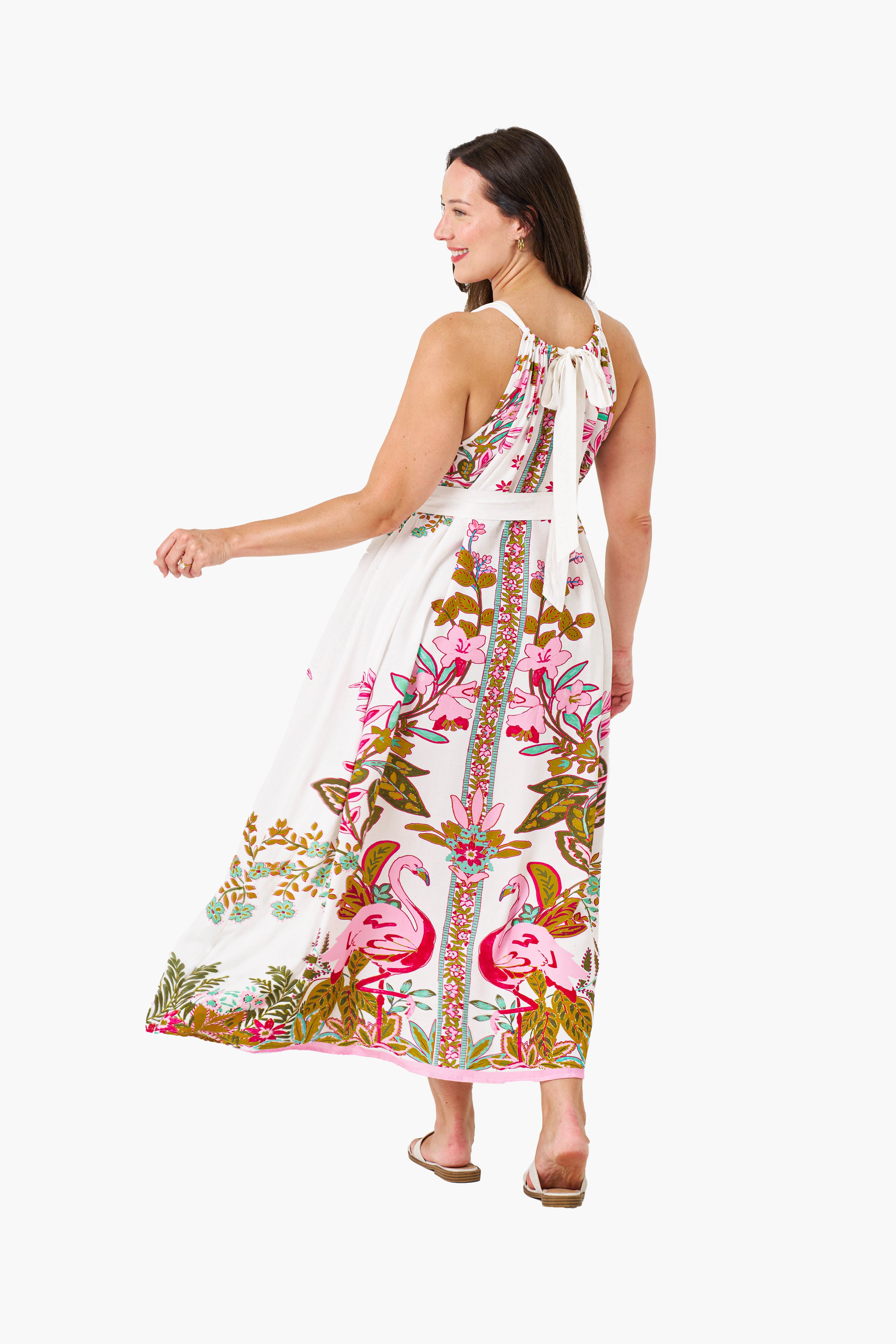 FLAMINGO PRINT FLOWY COTTON DRESS (FLAMINGO PRINT)