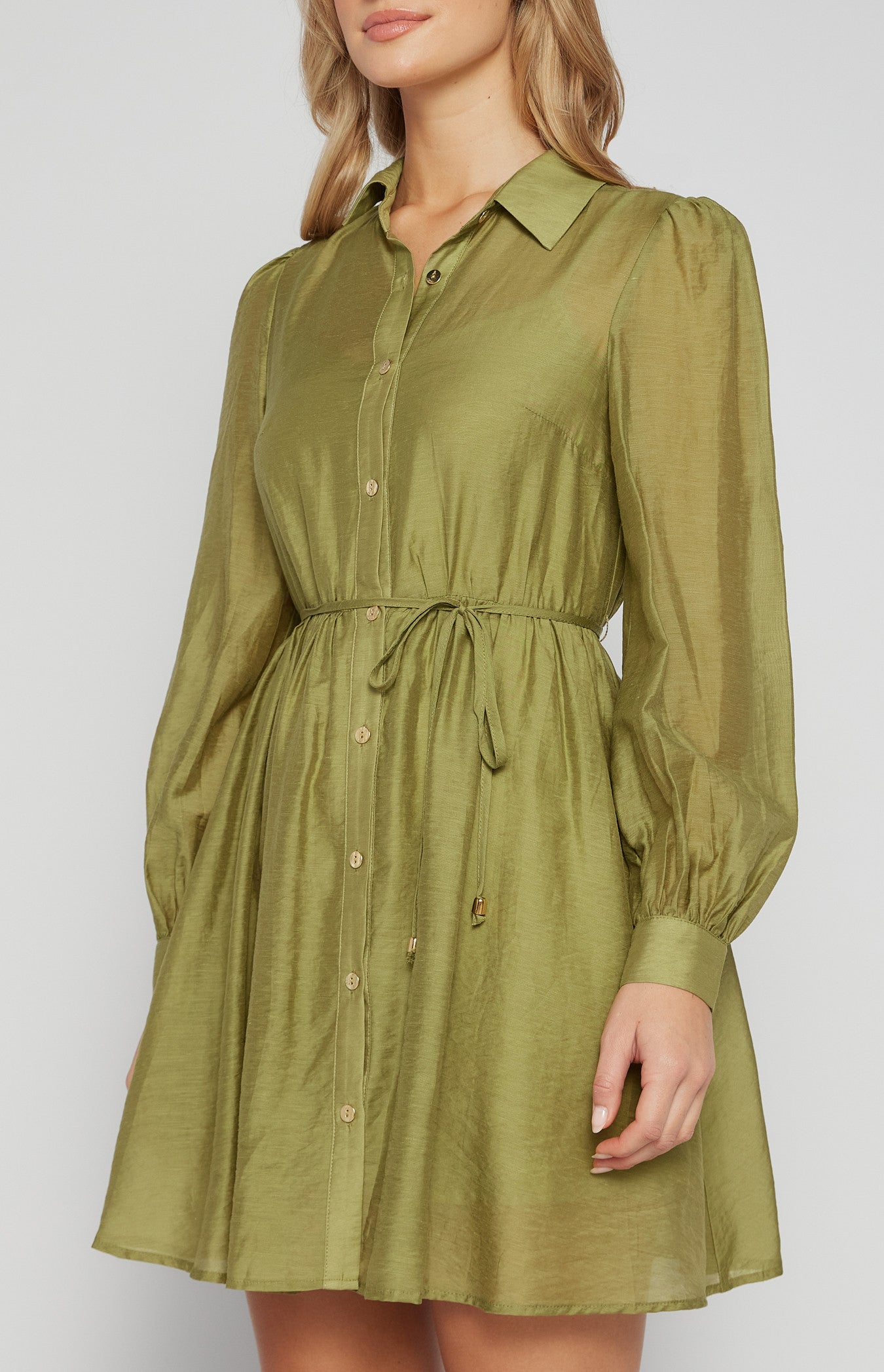 GOLD BUTTON TEXTURED SHIRT DRESS WITH SLIP LINING