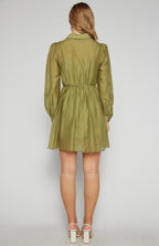 GOLD BUTTON TEXTURED SHIRT DRESS WITH SLIP LINING