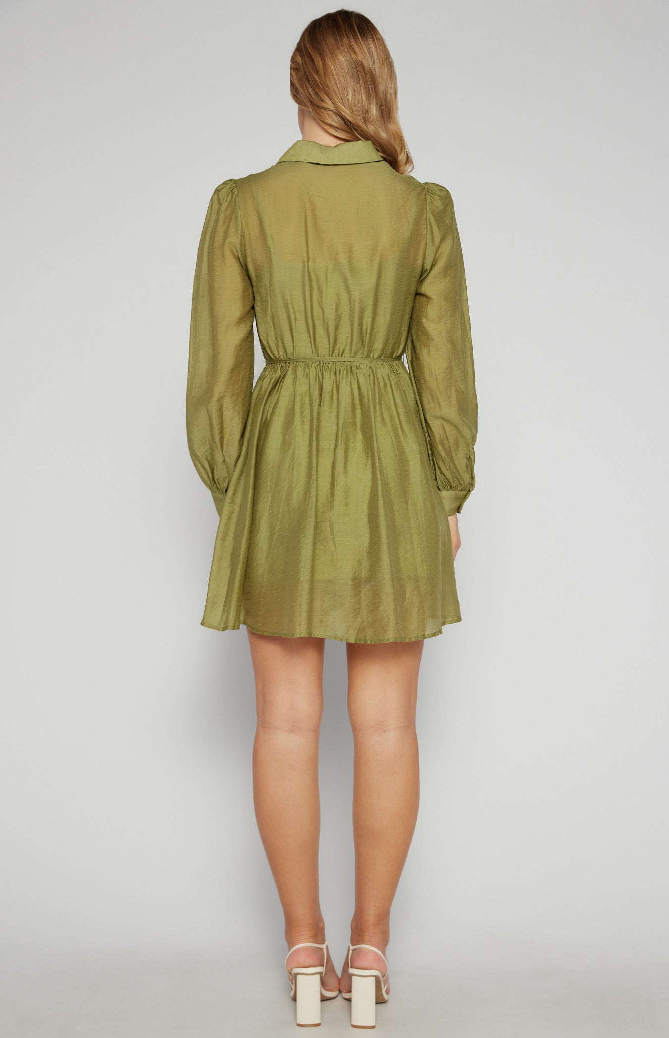 GOLD BUTTON TEXTURED SHIRT DRESS WITH SLIP LINING