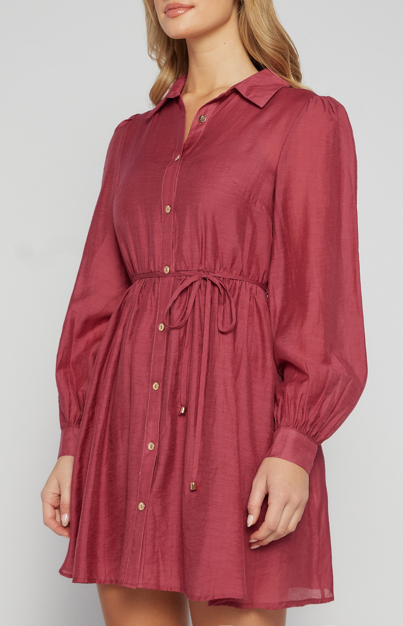 GOLD BUTTON TEXTURED SHIRT DRESS WITH SLIP LINING