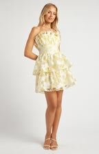 LEMON FLORAL MIDI DRESS