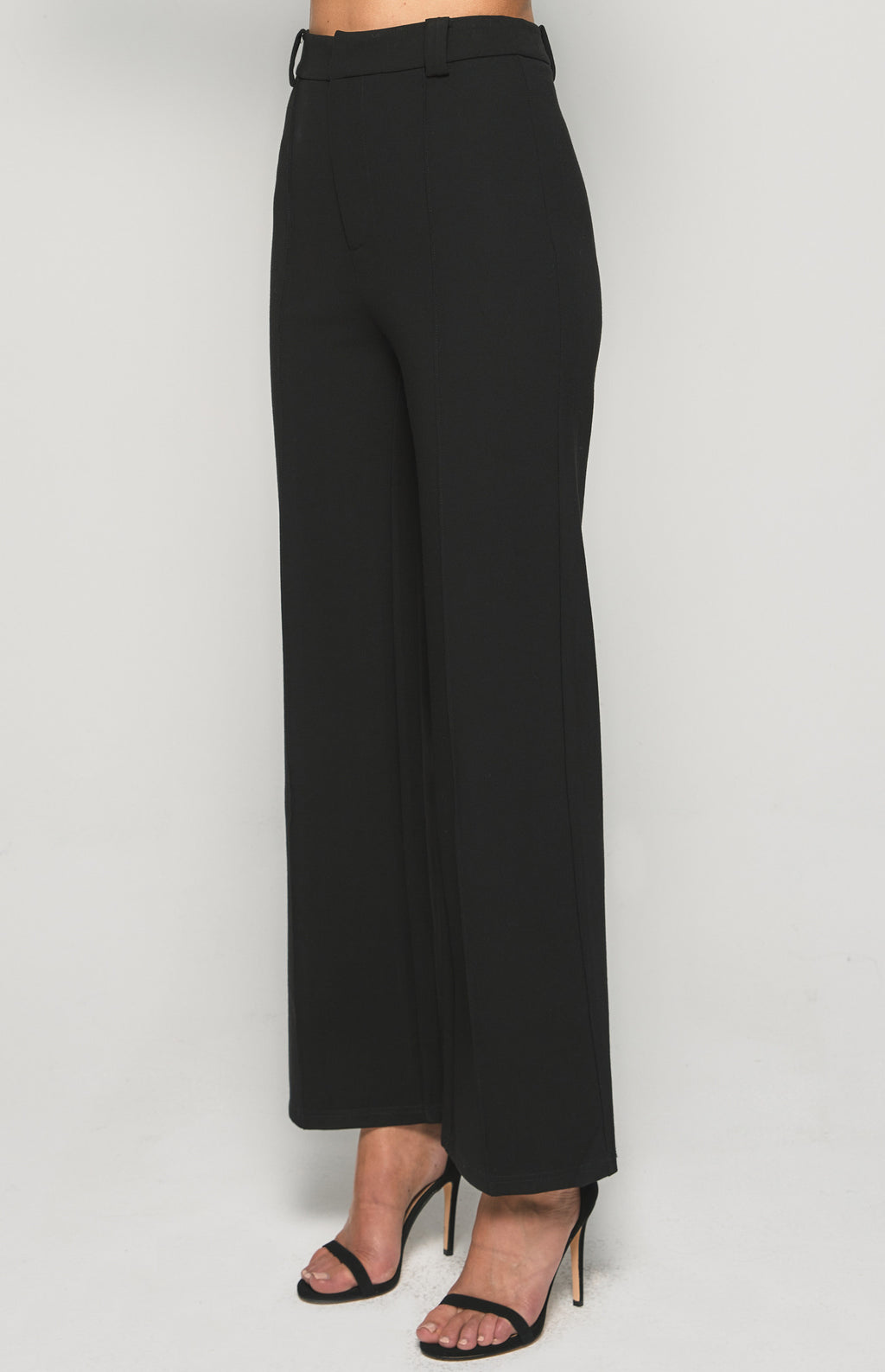 STRETCH FABRIC HIGH WAISTED WIDE LEG PANTS