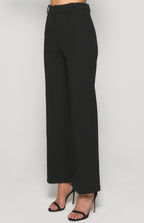 STRETCH FABRIC HIGH WAISTED WIDE LEG PANTS