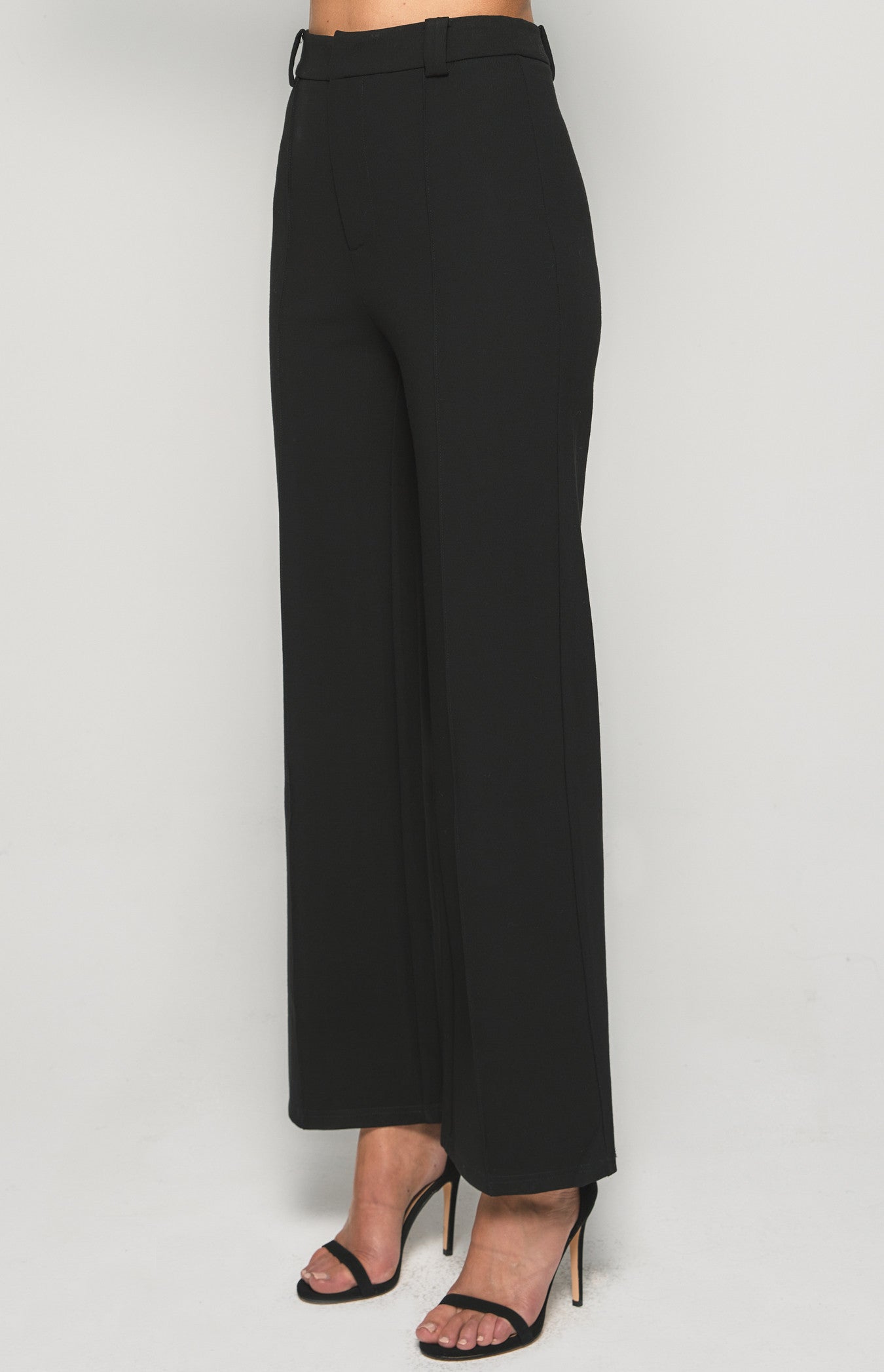 STRETCH FABRIC HIGH WAISTED WIDE LEG PANTS