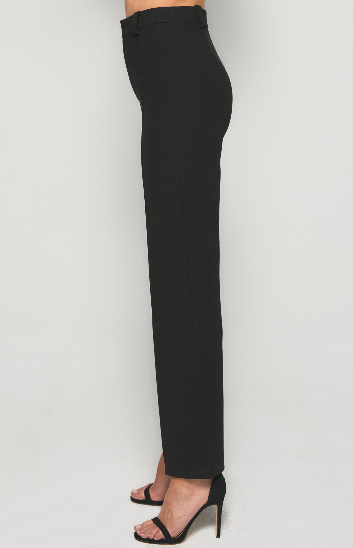 STRETCH FABRIC HIGH WAISTED WIDE LEG PANTS