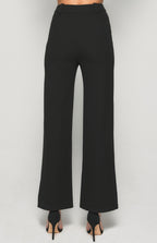 STRETCH FABRIC HIGH WAISTED WIDE LEG PANTS
