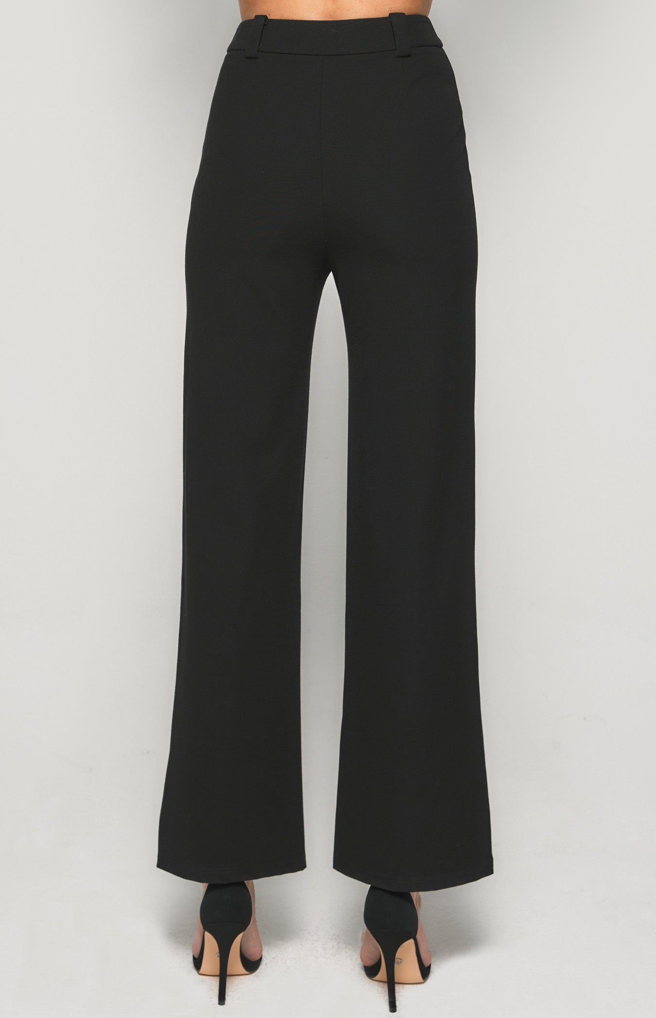 STRETCH FABRIC HIGH WAISTED WIDE LEG PANTS
