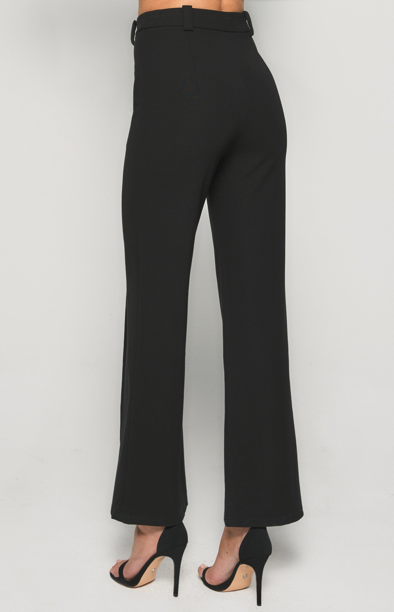 STRETCH FABRIC HIGH WAISTED WIDE LEG PANTS