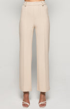 STRETCH FABRIC HIGH WAISTED WIDE LEG PANTS