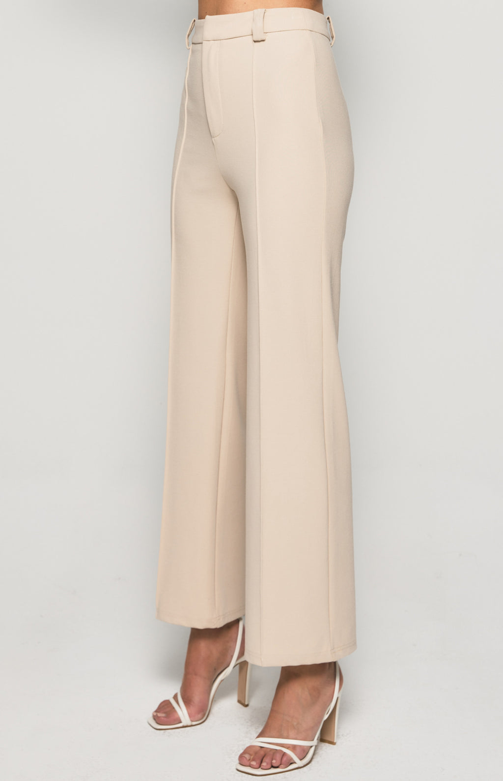 STRETCH FABRIC HIGH WAISTED WIDE LEG PANTS