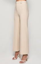 STRETCH FABRIC HIGH WAISTED WIDE LEG PANTS