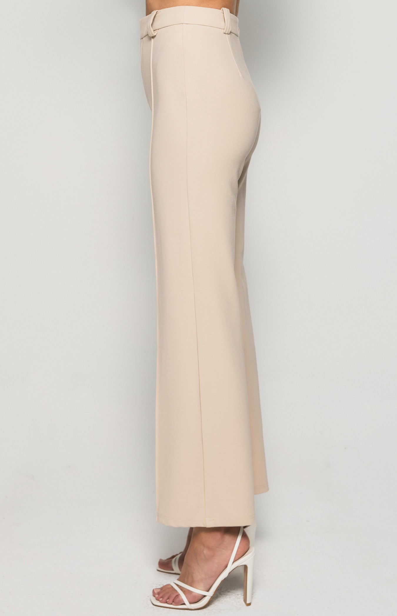 STRETCH FABRIC HIGH WAISTED WIDE LEG PANTS