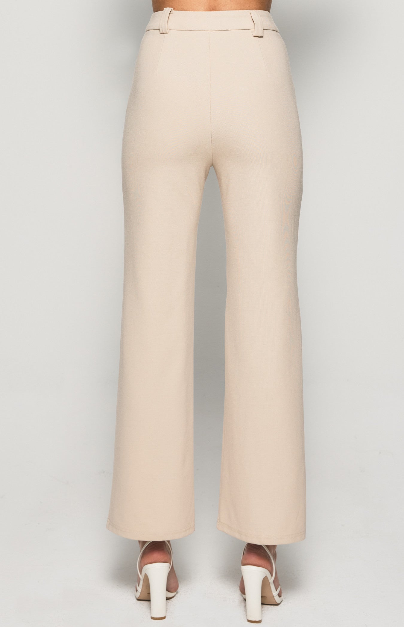STRETCH FABRIC HIGH WAISTED WIDE LEG PANTS