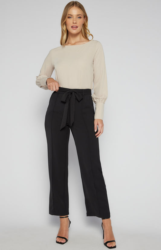 HIGH WAISTED PANTS WITH FRONT SEAM DETAIL AND BELT
