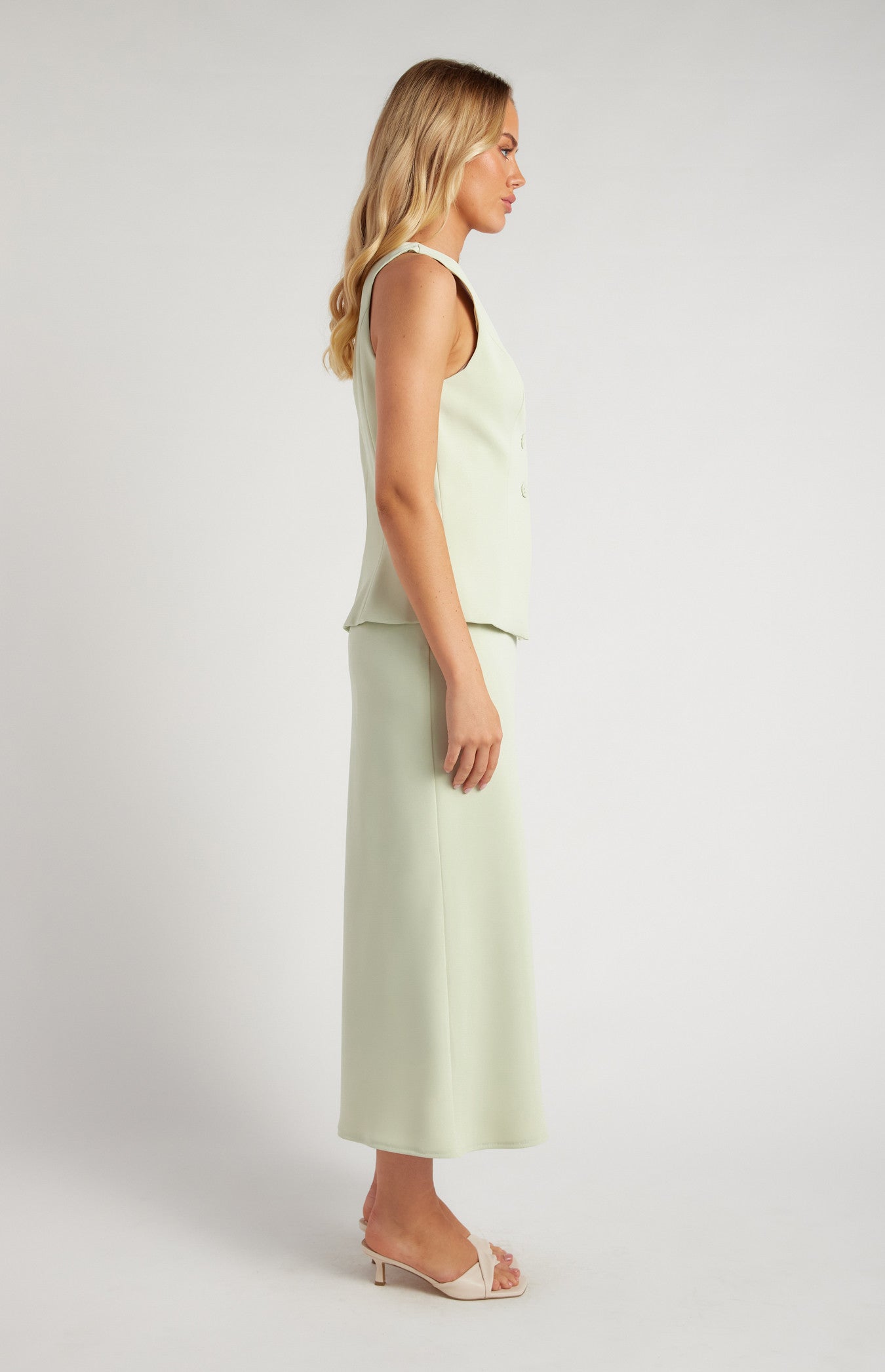 BELLA PISTACHIO VEST AND SKIRT SET