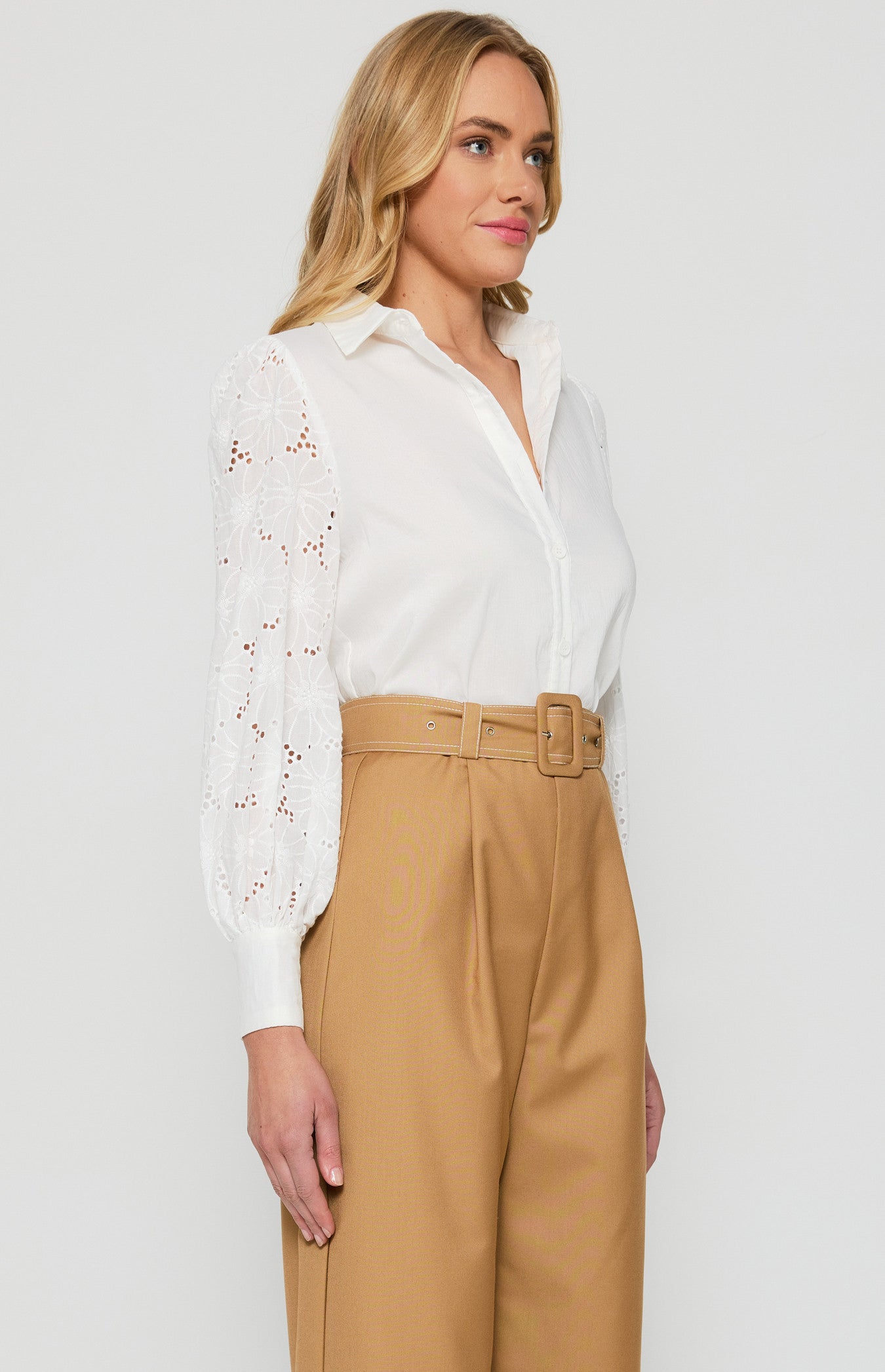 CONTRAST COTTON EMBROIDERY SLEEVES BUTTON UP SHIRT